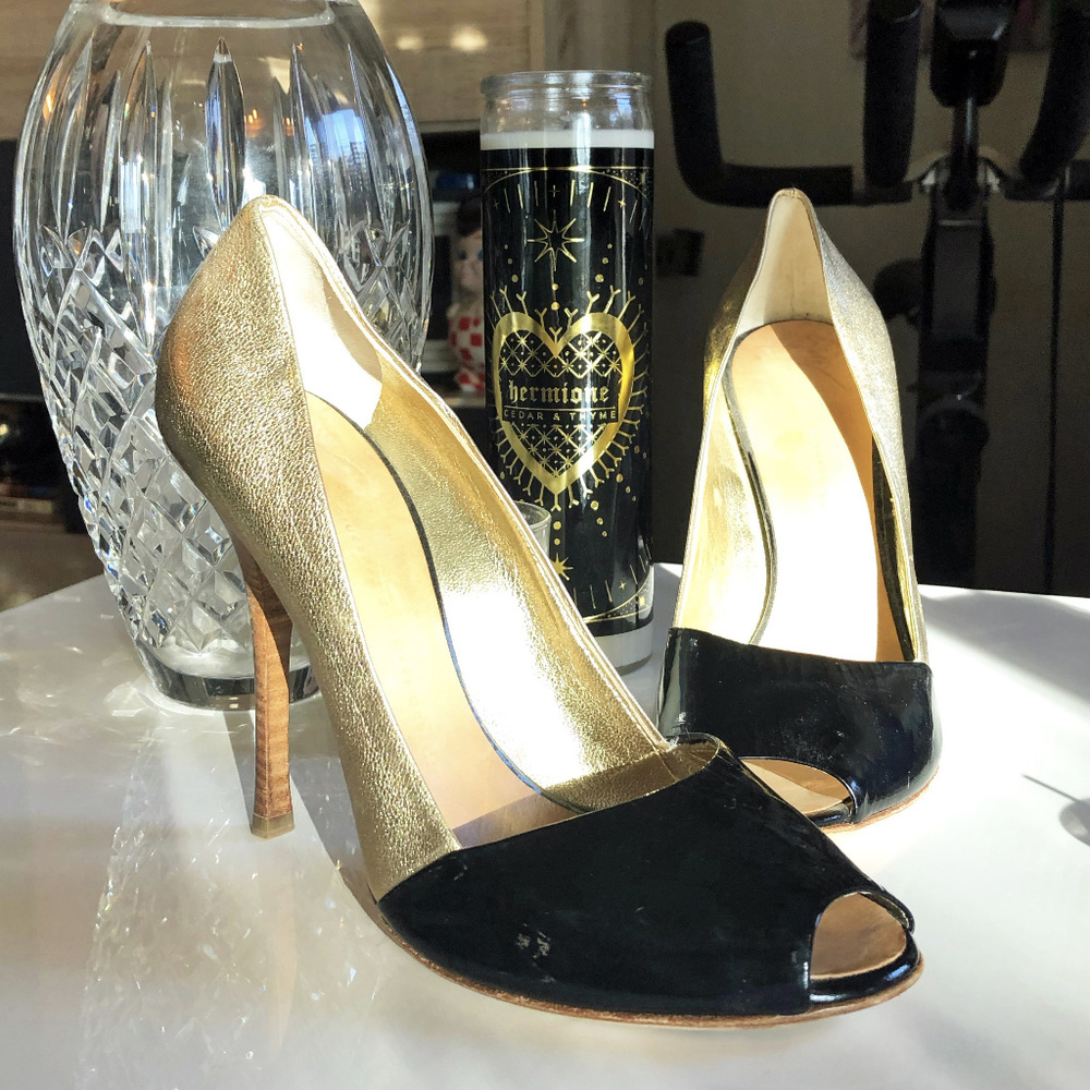Elegant GUISEPPI ZANOTTI Black & Gold Heels 38/8